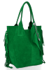 Modna Torebka Skórzana Zamszowy Shopper Bag w Stylu Boho firmy Vittoria Gotti Smocza Zieleń